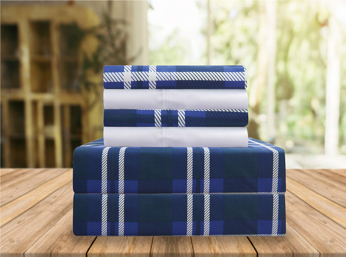 Luxury Soft Bed Sheets Plaid Pattern - 1500 Premium Hotel Quality Microfiber Softness Wrinkle and Fade Resistant