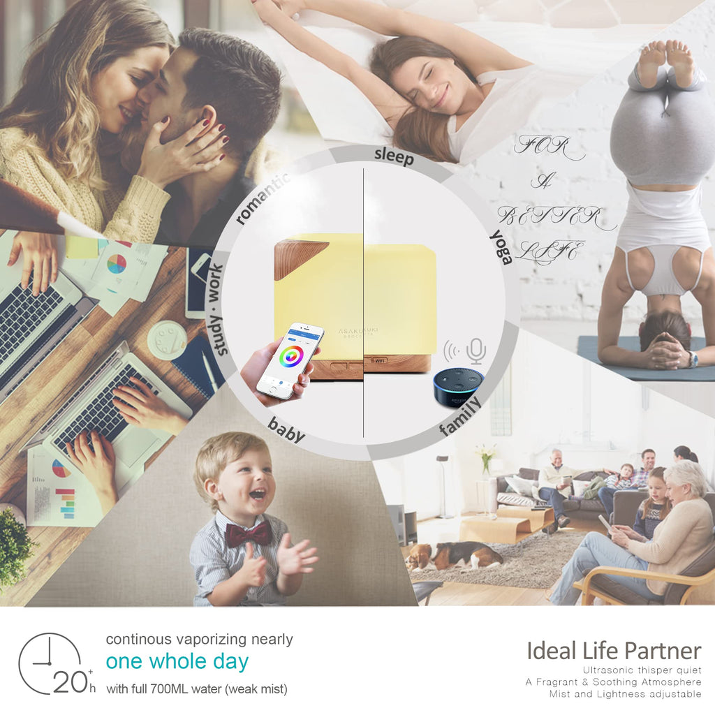 Smart WiFi Essential Oil Aromatherapy Diffuser, Easy Connect with Alexa and Google Home Phone App Voice Control 700