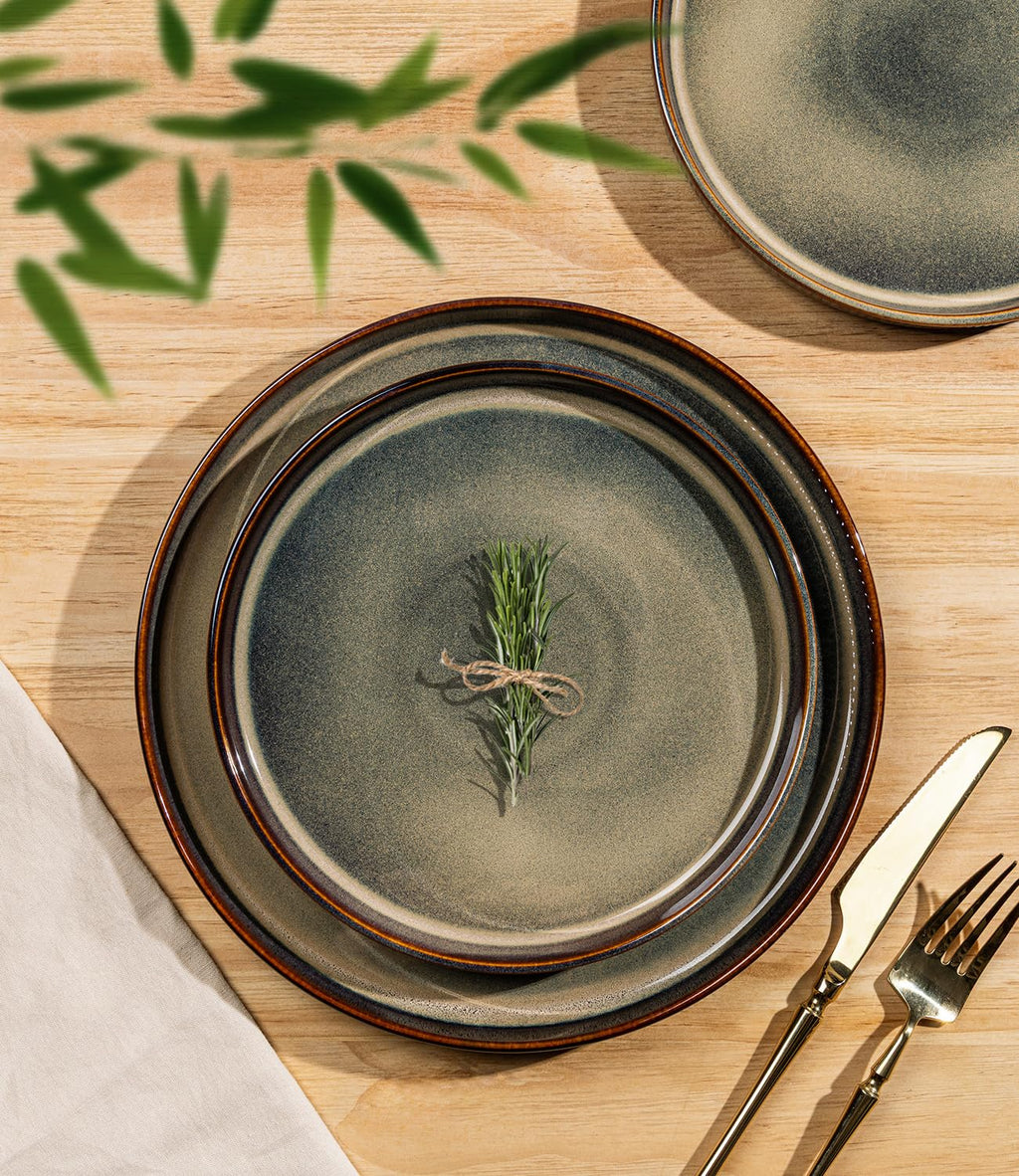Ceramic Dinnerware Set for 4, 12-Piece Plates and Bowls Set