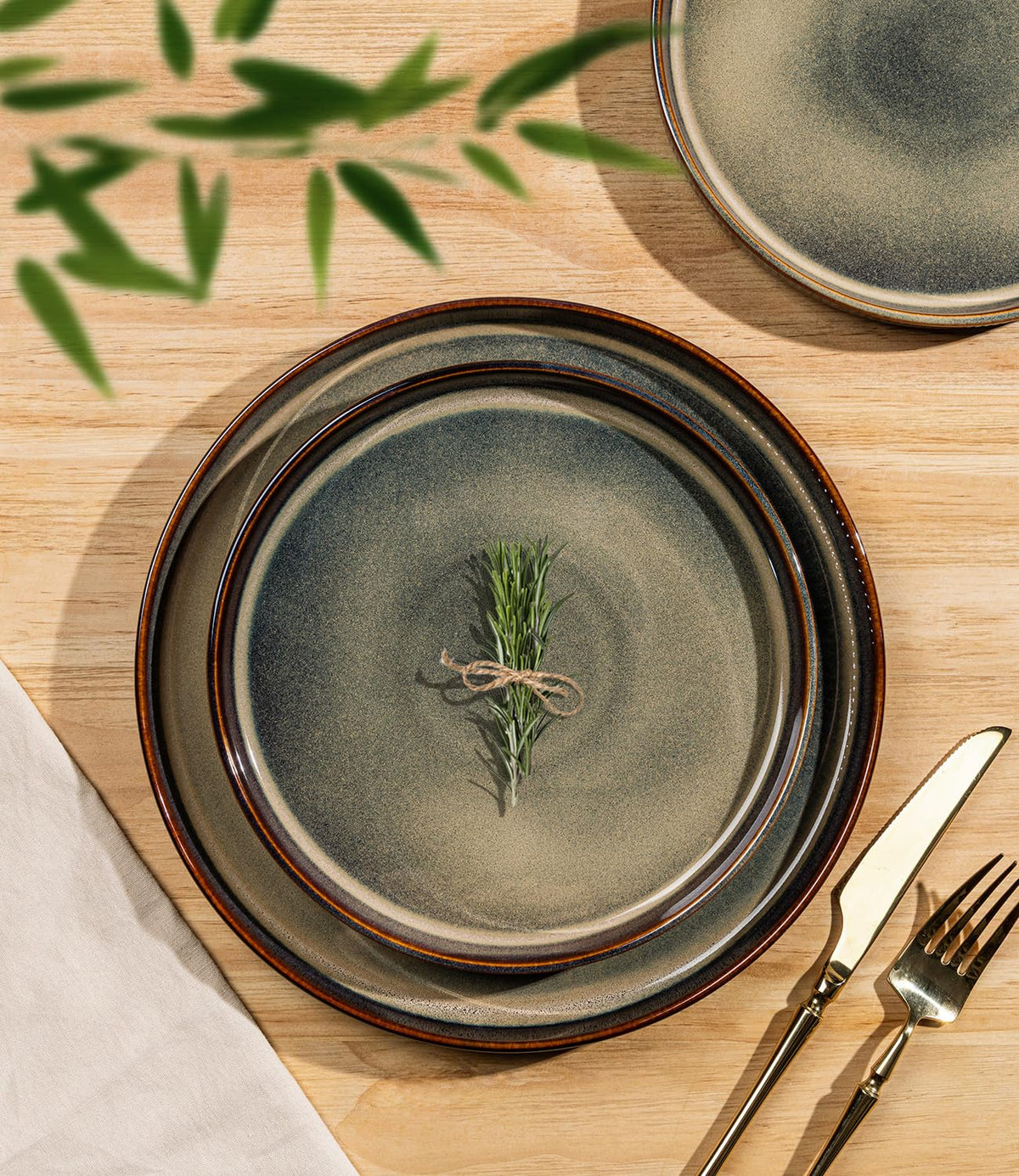 Ceramic Dinnerware Set for 4, 12-Piece Plates and Bowls Set