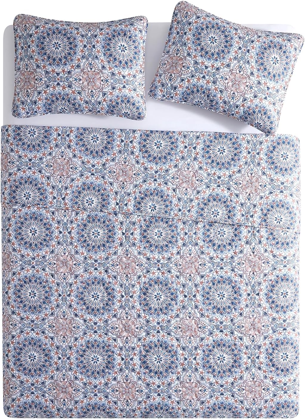 Seashell Medallion Pinsonic Bedding Set, 3-Piece, Blue