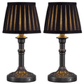 Mottled Silver Cordless Table Lamps Set of 2, Black Fabric Shade Light