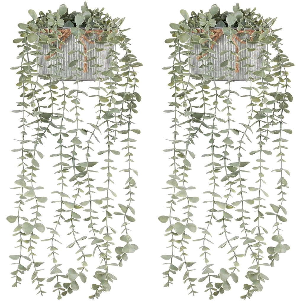 Fake Hanging Plants in Farmhouse Galvanized Pots for Shelf Decor 2Pcs