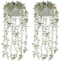 Fake Hanging Plants in Farmhouse Galvanized Pots for Shelf Decor 2Pcs