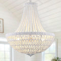 22" Boho Wood Beaded Chandelier Farmhouse Rattan Pendant Light Fixtures Bohemia Large Rattan Chandeliers Living Room