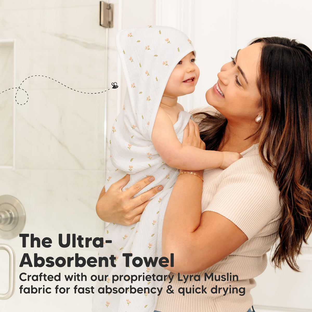 Muslin Baby Bath Towels with Hood for Girl Boy (Tulips, 30x30)