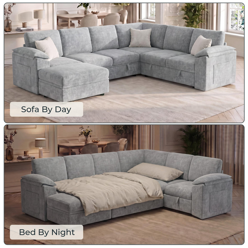 108 Inch Modular Sectional Sofa, Sleeper Sectional with Pull Out Couch Bed