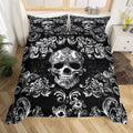 Gothic Skull Duvet Cover Queen Size Bohemian Victorian Style Retro Floral Comforter Cover for Teens Adults Halloween