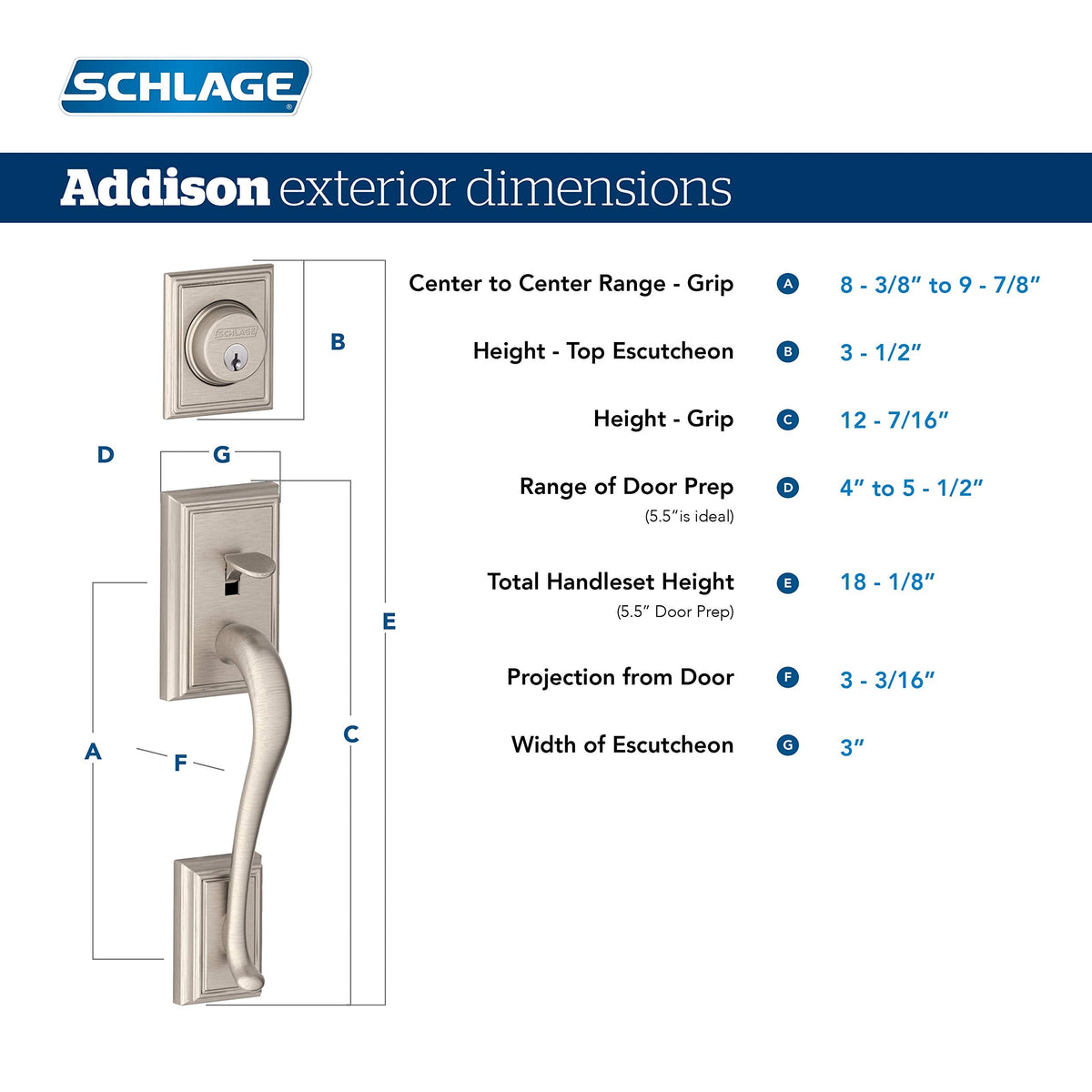 Addison Single Cylinder Handleset and Right Hand Accent Lever, Satin Nickel (F60 ADD 619 Acc RH)