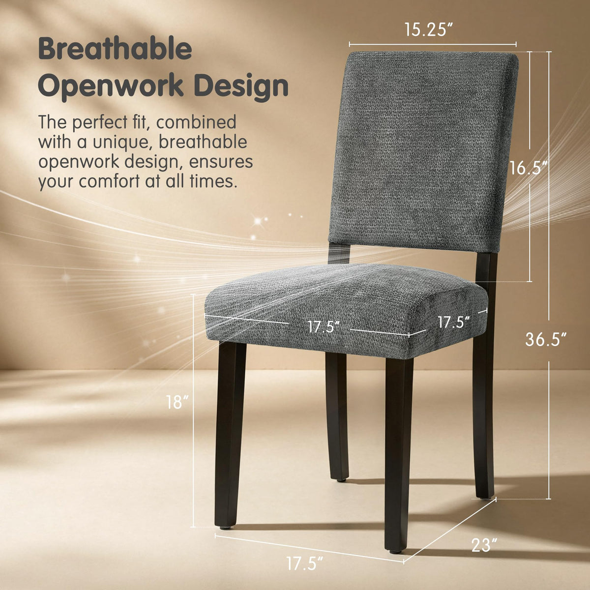 Set of 2, Upholstered Dining Room Chairs, Modern Farmhouse Parsons Chairs with Solid Wood Legs & Fabric Padded Seat