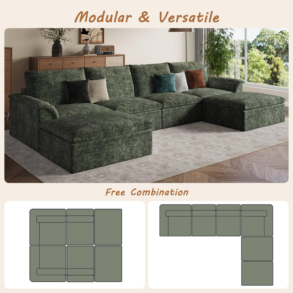 Boneless Couches, 147" U Shaped Couch, Green