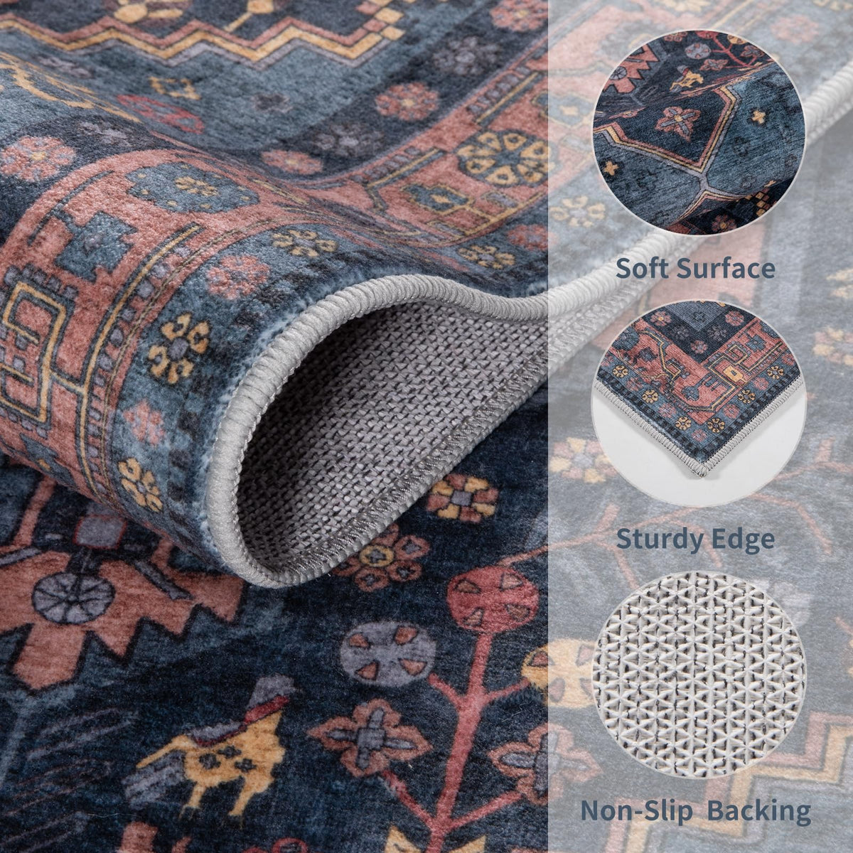 Runner Rug, Washable Hallway Vintage Low-Pile Kitchen Carpet