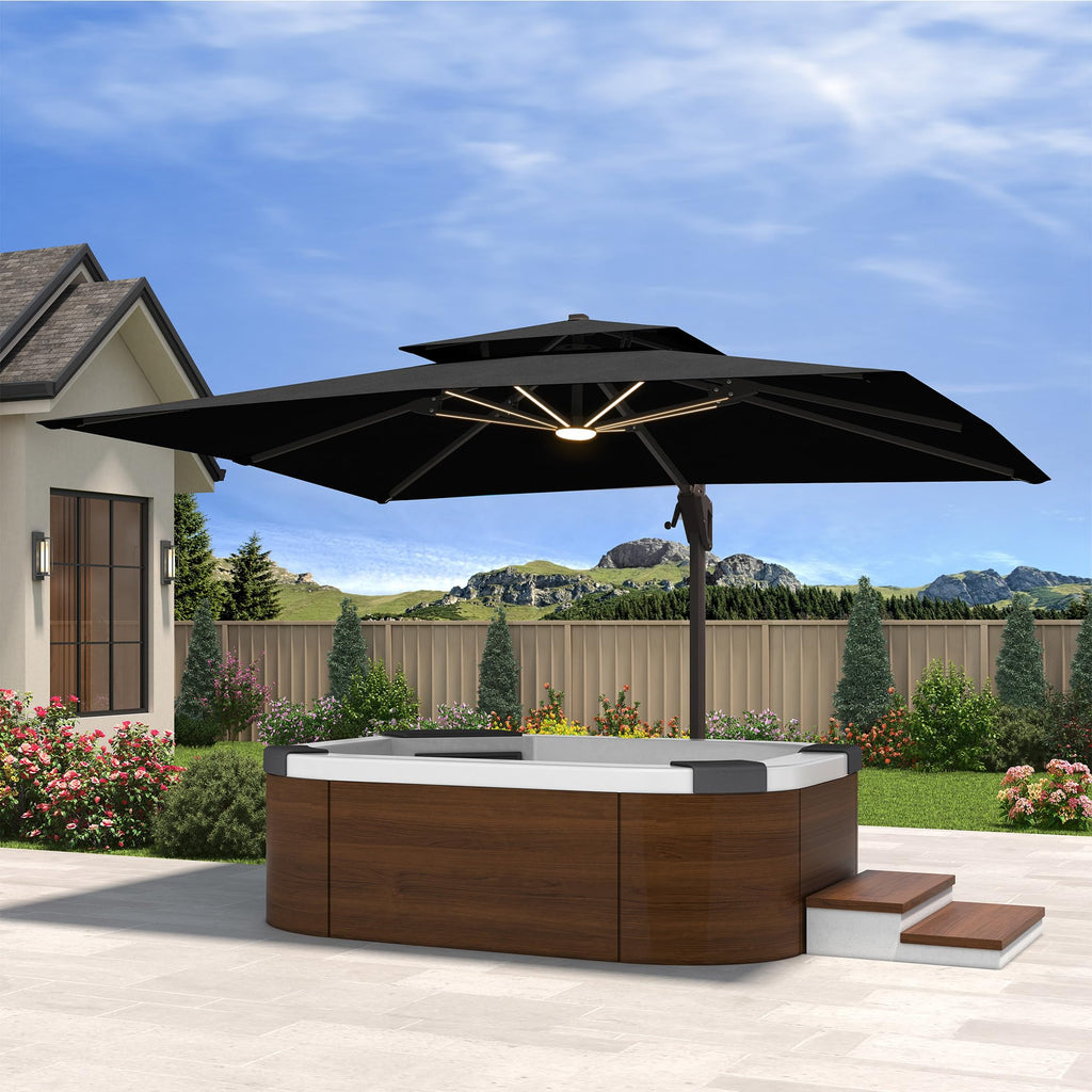10' X 13' Cantilever Patio Outdoor Umbrella with Base and Led