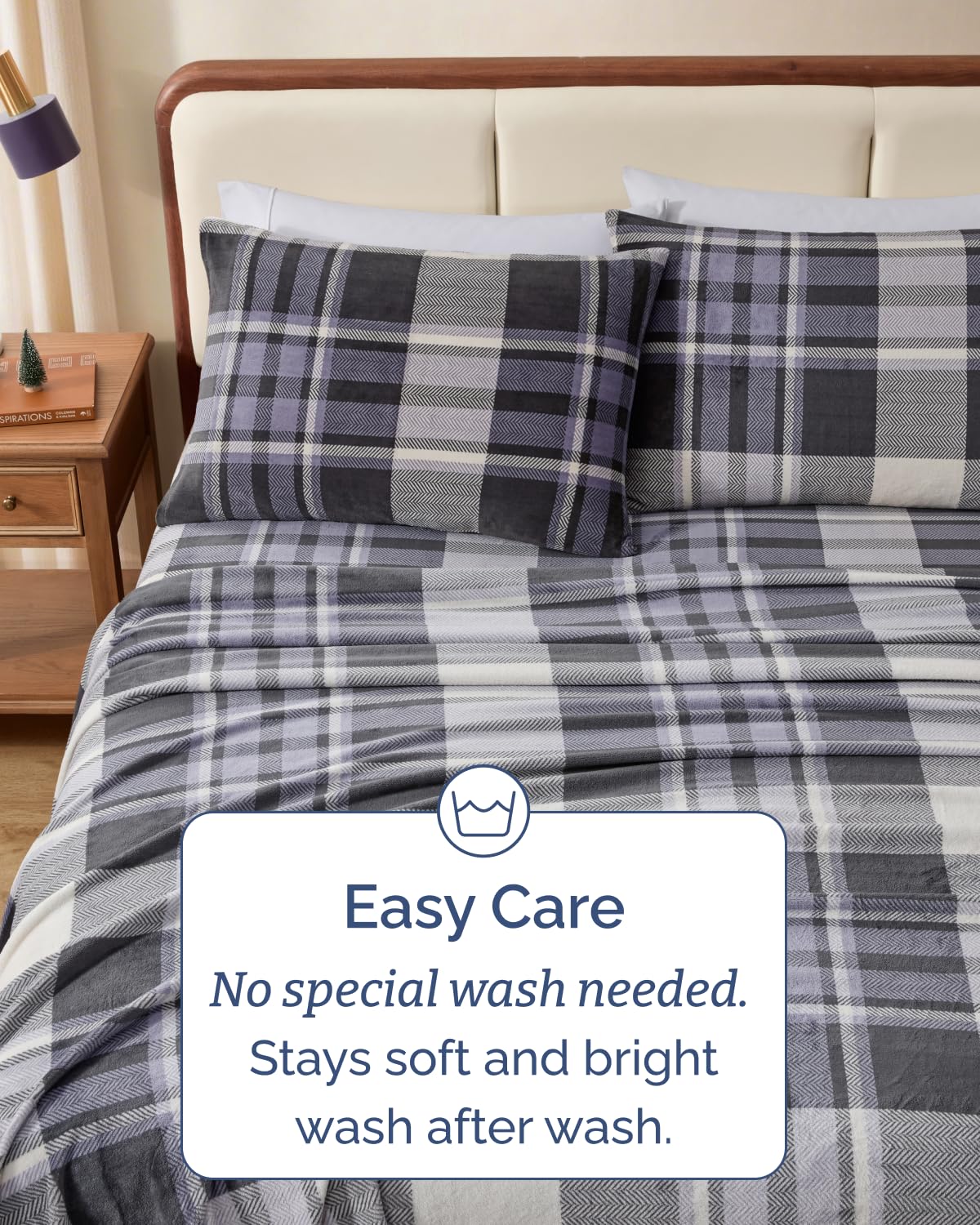 Fleece Sheets Set - 4-Piece Flannel Sheet Set - Grey Tartan