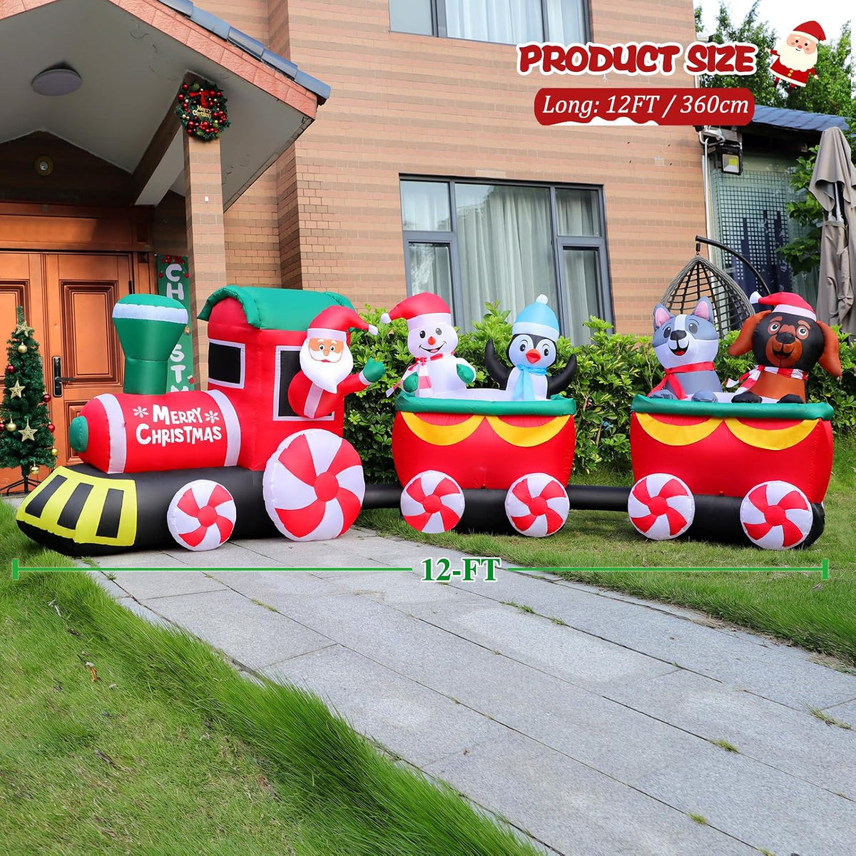 12 FT Christmas Inflatable Train with Santa Claus Holiday Decoration