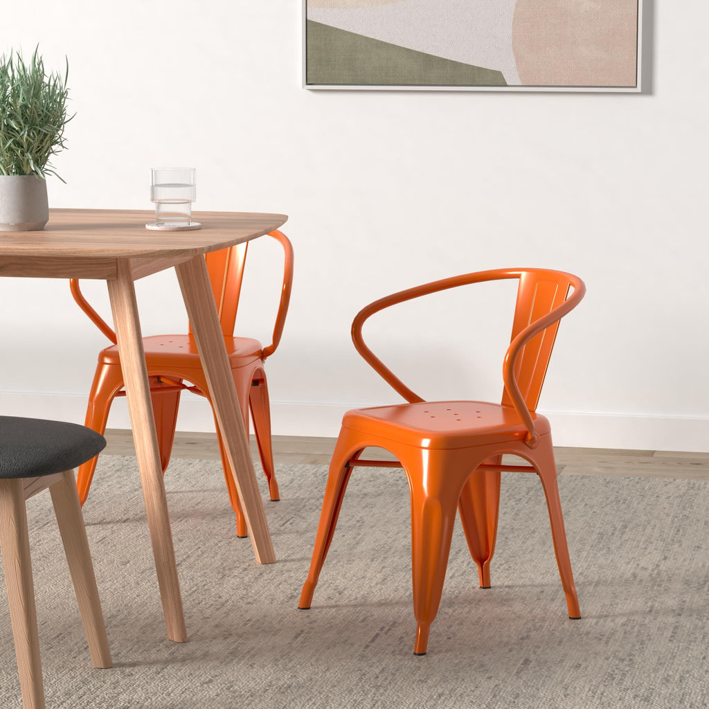 Roy Commercial Grade 4 Pack Orange Metal Indoor-Outdoor Chair with Arms
