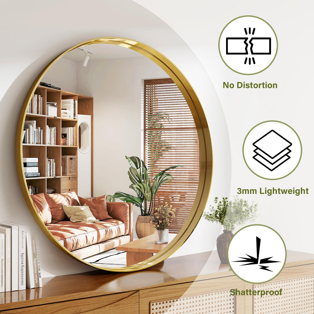 36 Inch Round Bathroom Mirror - Wall Mounted Circle Mirror with Metal Frame, Modern Mirror Suitable, Vanity