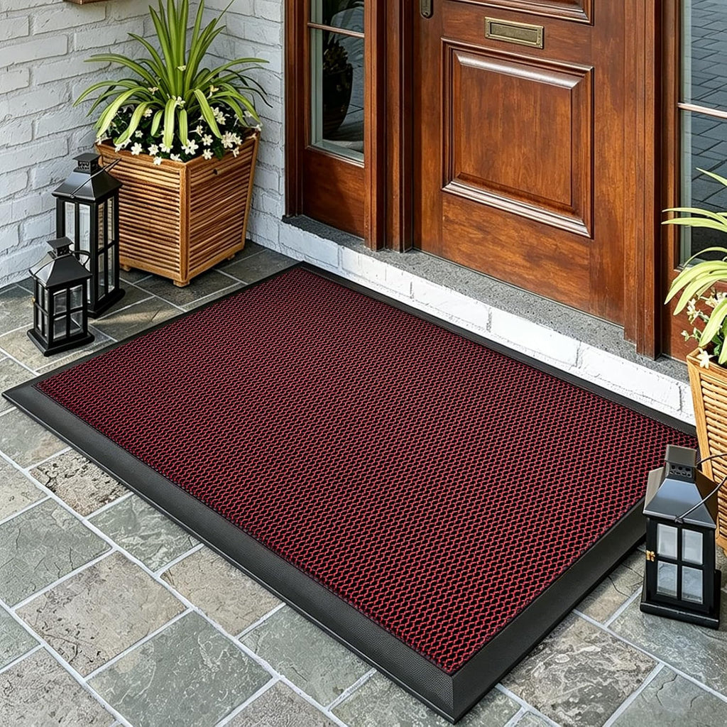 Front Door Mat Outside Entrance,Heavy Duty Rubber Door Mat,Non Slip Dirt Trapper Welcome Mat for Indoor Outdoor