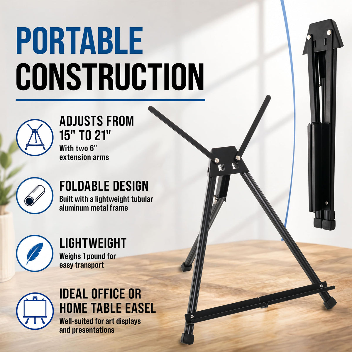 Tabletop Easel for Painting - 15" to 21", Black, Pack of 4