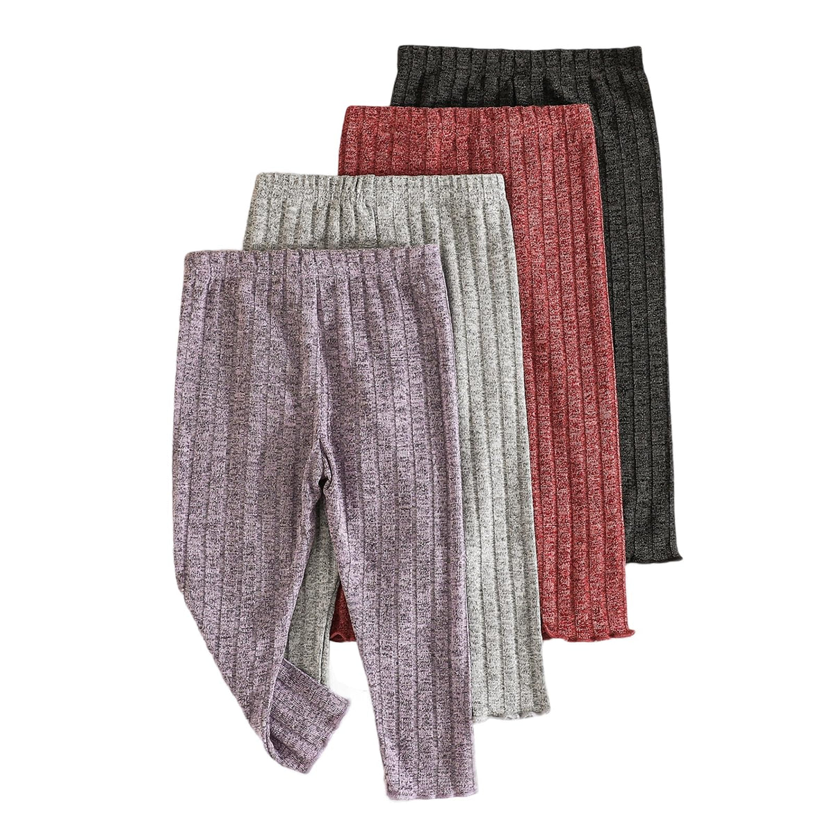 Girls Pants 4 Pack Ribbed Leggings Fashionable Solid Color Stretch Comfortable Toddler Bottoms