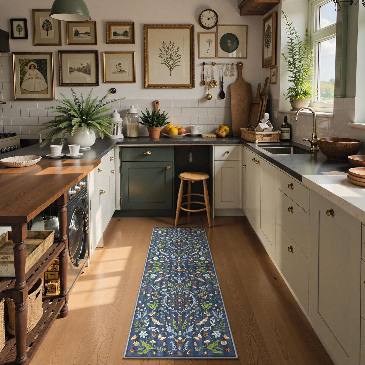 Chloe Insect Botanical 2x6 Runners s Non Slip, Blue Bathroom Kitchen Runner Rugs Non Skid Washable, Boho Soft Indoor