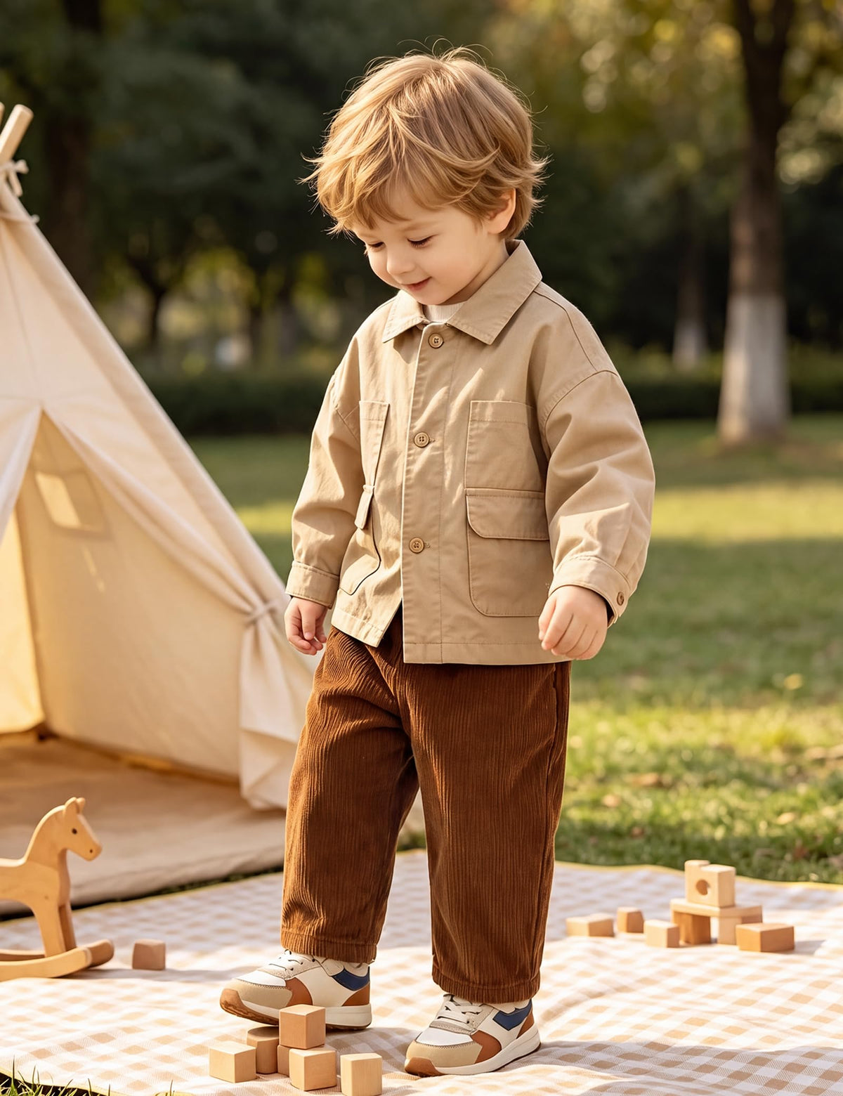 Toddler Boy Corduroy Pants Pull-On Elastic Waist Pants with Pocket