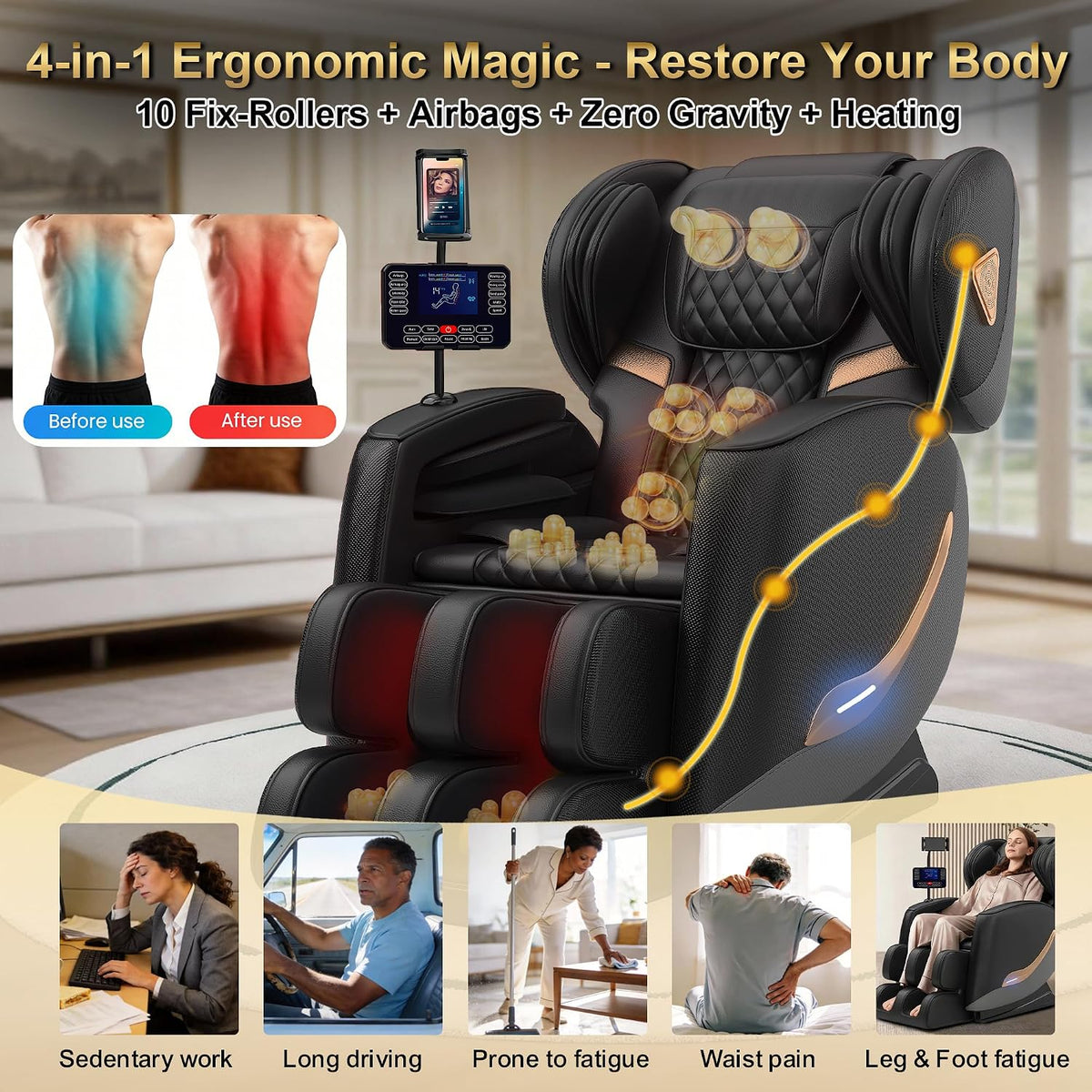 2026 Massage Chair Full Body, Zero Gravity Massage Chair Recliner - Upgraded 10-Point Roller, Heating, Airbags, Foot