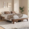 Wood Platform Bed Frame Queen, Solid Wooden Legs and Wooden Slats Support, Sturdy Metal Central Structure, No Box