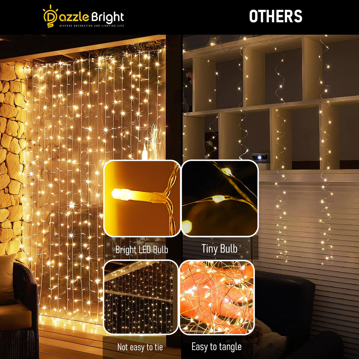 300 LED Curtain Lights, Plug in Fairy Curtain Lights, Christmas Hanging String Lights Outdoor for Window Backdrop