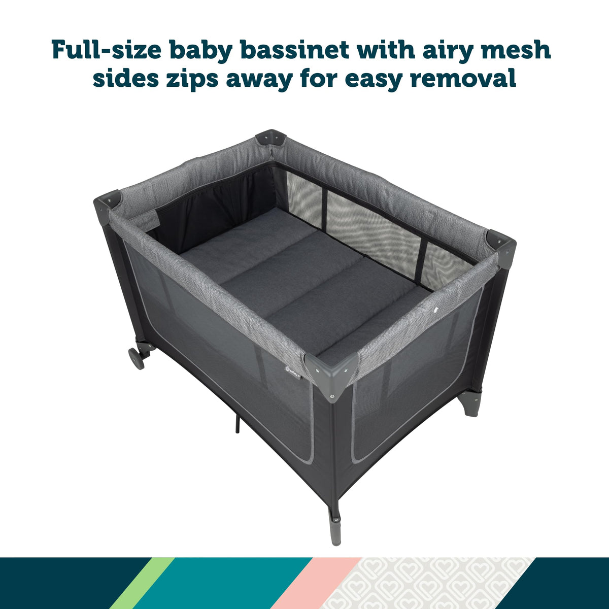 4-in-1 Portable Play Yard with Bassinet, Portable Bassinet, and Flip-Away Changer, Gray