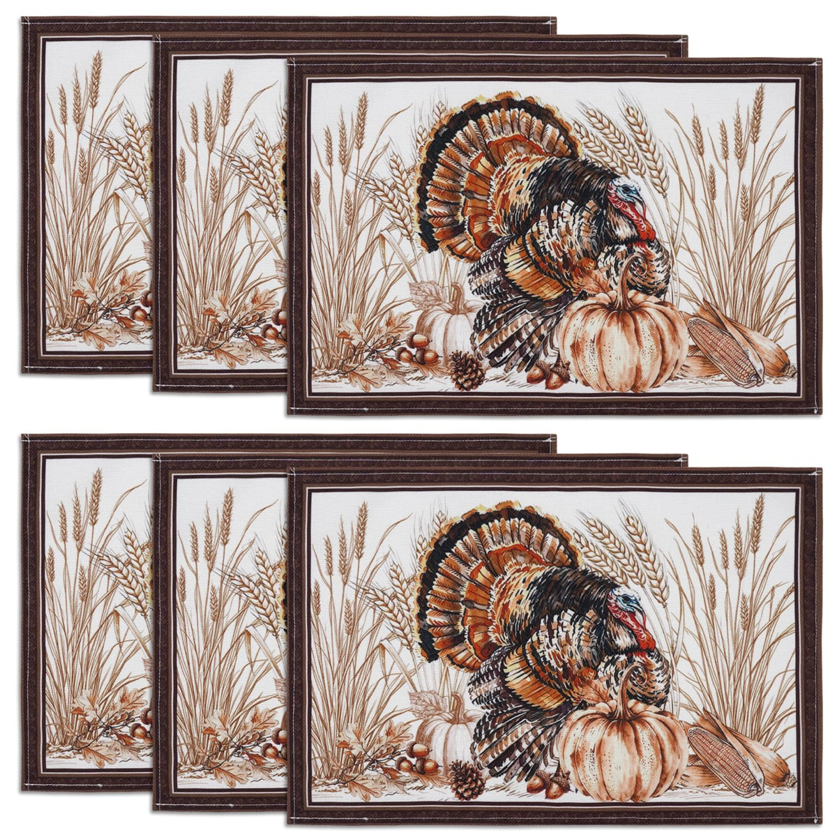Thanksgiving Placemats 12 x 18 Inch Set of 6, Fall Autumn Harves Turkey Pumpkin Place Mats for Dining Table