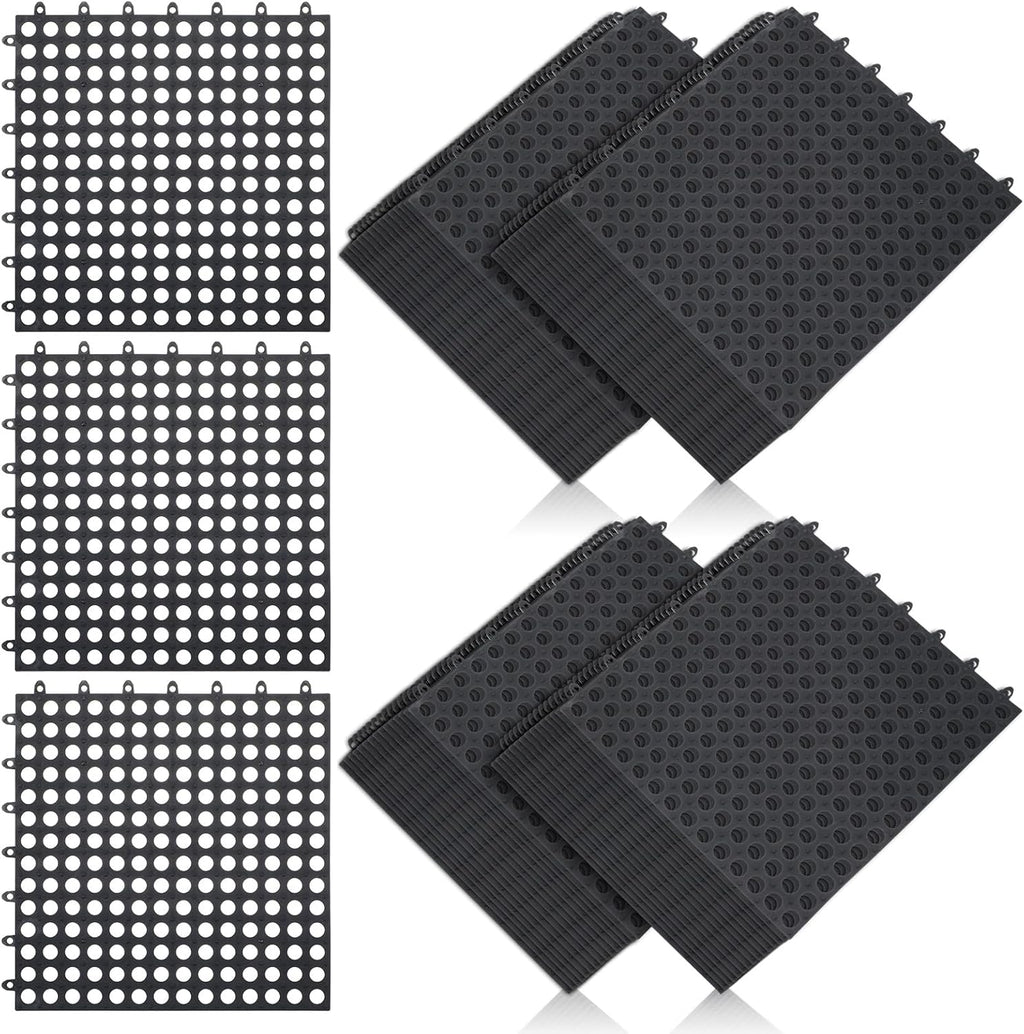 50 Pcs 11'8 x 11'8 Inches Interlocking Drainage Tiles Dry Deck with Drain Holes Non Slip Floor Mats TPE Soft for Bathroom Patio Pool Deck(Black)