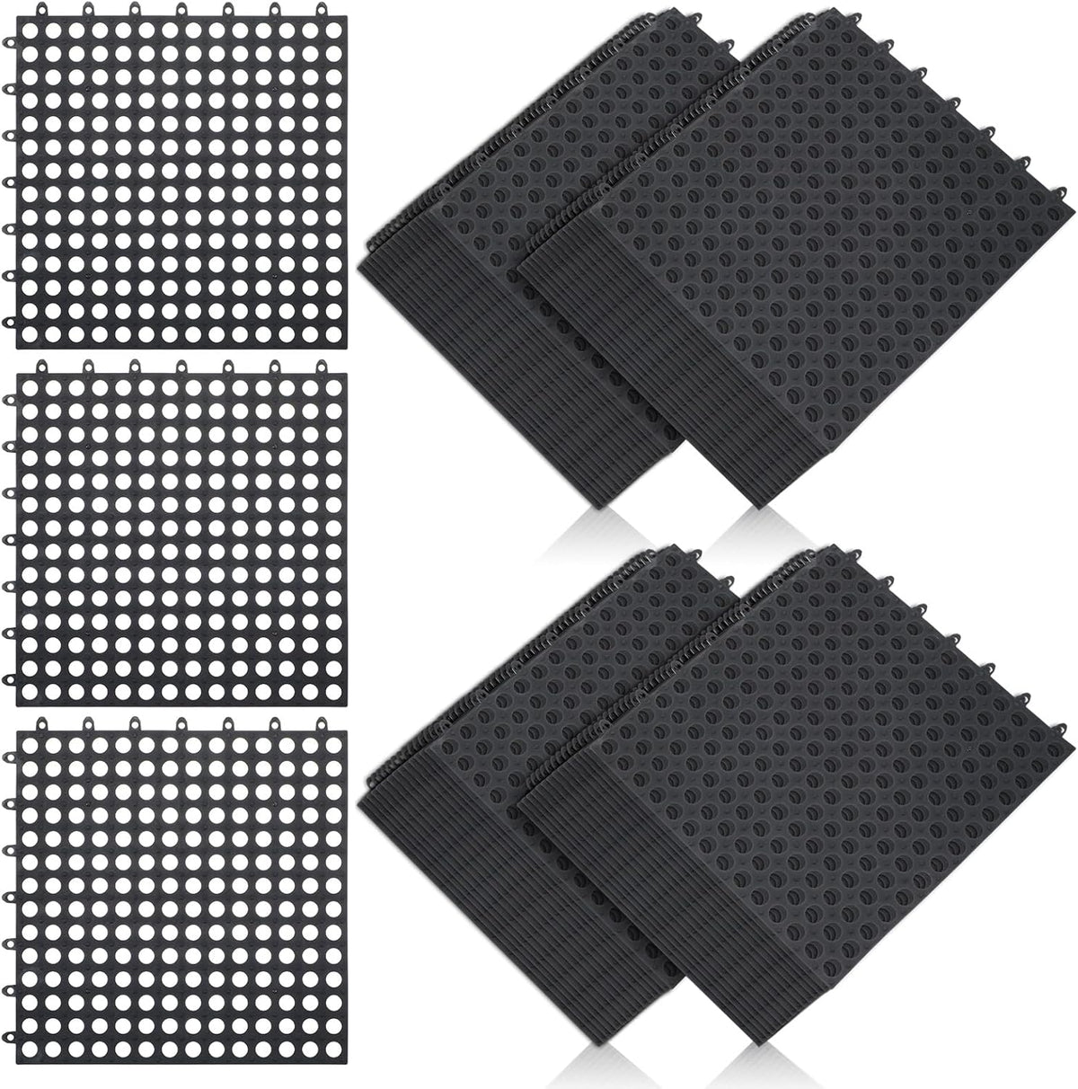50 Pcs 11'8 x 11'8 Inches Interlocking Drainage Tiles Dry Deck with Drain Holes Non Slip Floor Mats TPE Soft for Bathroom Patio Pool Deck(Black)