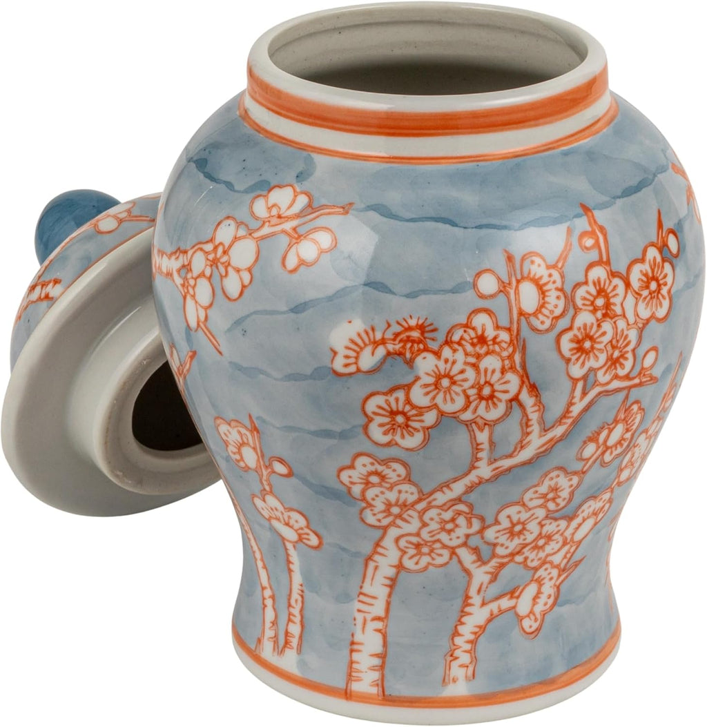 Decorative Ceramic Ginger Jar with Domed Lid, Light Blue