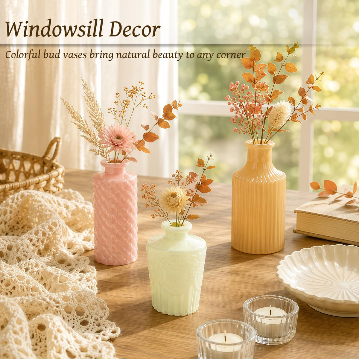 24 Pcs Colorful Glass Bud Vase Set, Small Flower Vases