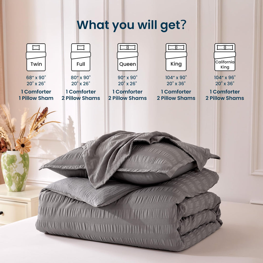Seersucker Duvet Cover Set, 2 Pieces Boho Bedding Set for All Season 1 Durable and Soft Duvet Cover with 1