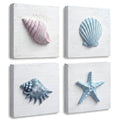 3D Seashell Wall Art, Coastal Bathroom Wall Decor, Set of 4