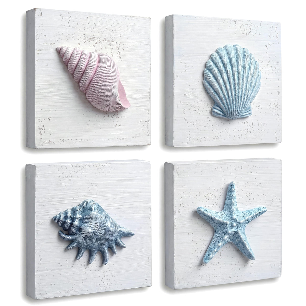 3D Seashell Wall Art, Coastal Bathroom Wall Decor, Set of 4