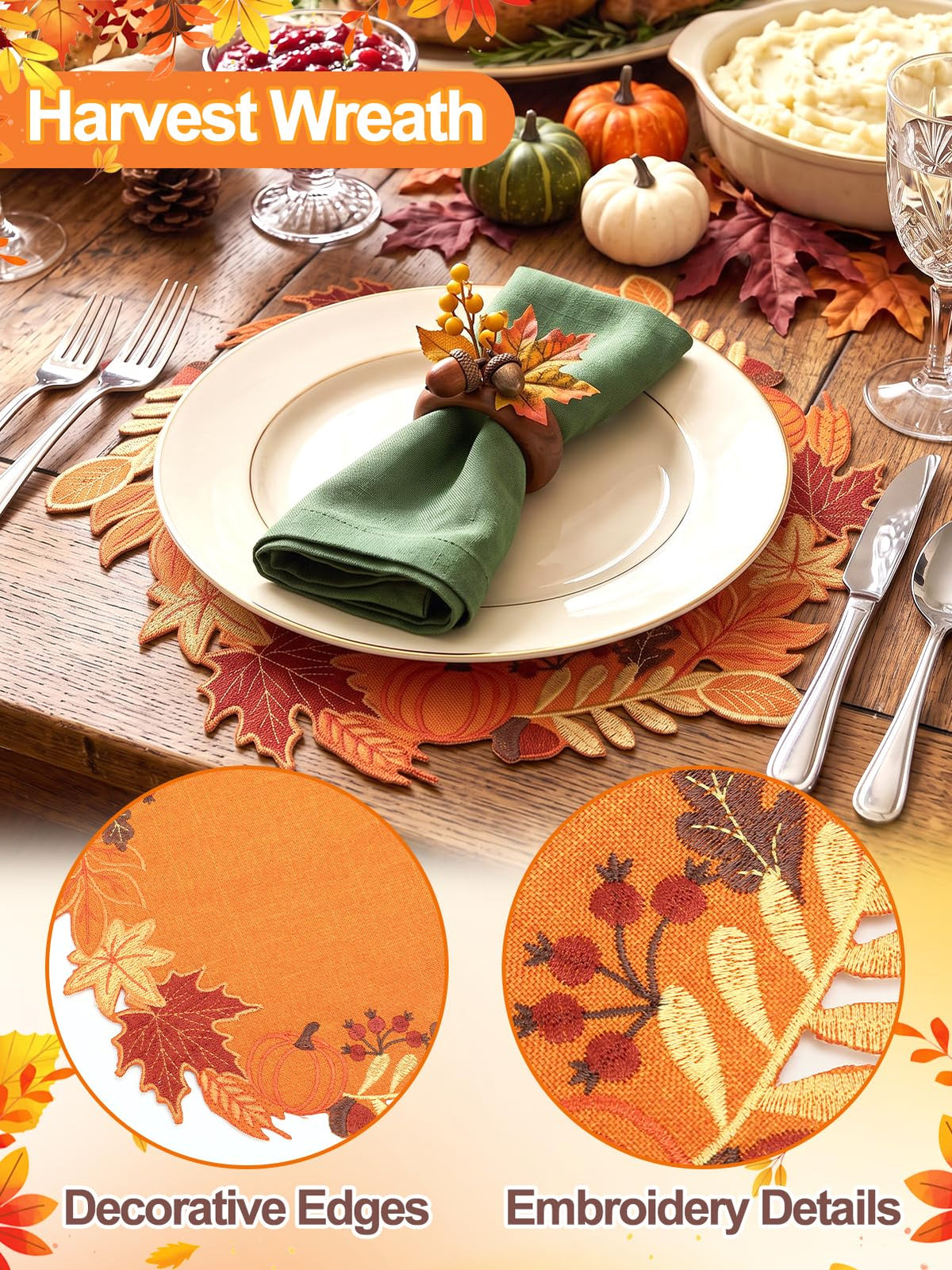 Fall Placemats Set of 6 for Thanksgiving Table Decor