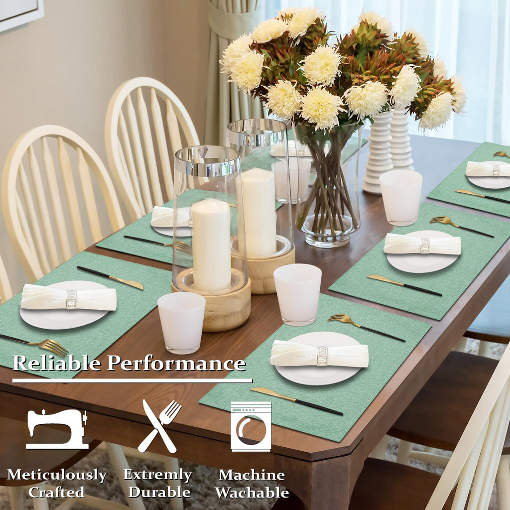 Cloth Placemats Set of 4, Cotton Linen Blend Place Mats, Soft Green