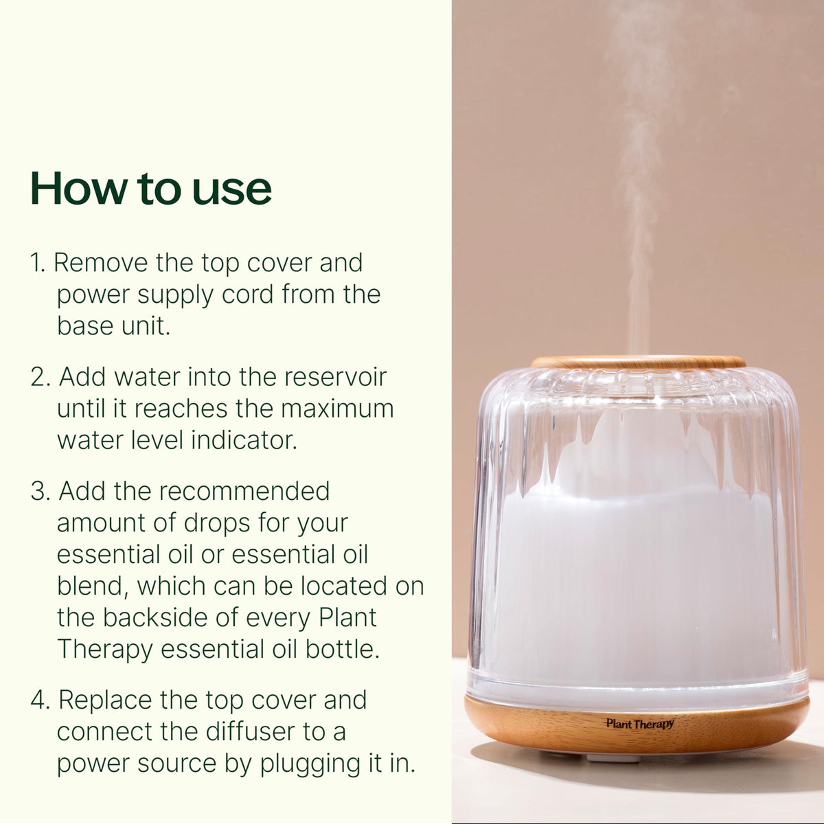Therapy Serenity Glass Diffuser, Elegant Glass Cover, Intermittent & Continuous Mist, Multiple Light Settings
