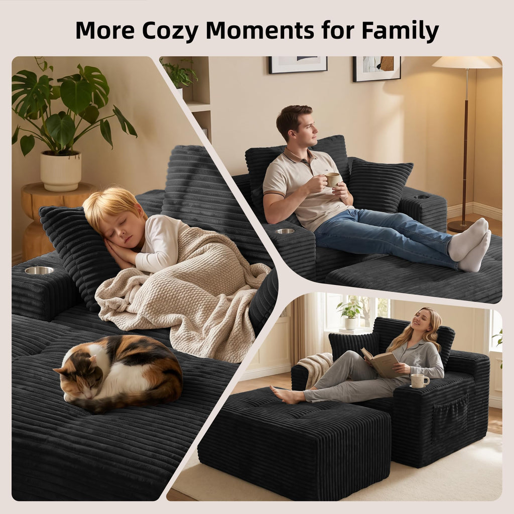 66" Oversized Boneless Chaise Lounge Chair with Ottoman Indoor