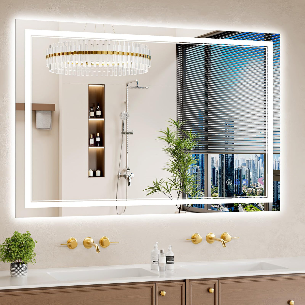 32"x48" LED Bathroom Mirror with Lights, Anti-Fog, Backlit + Front Lit, Dimmable, Led Vanity Mirror for Wall, Lighted