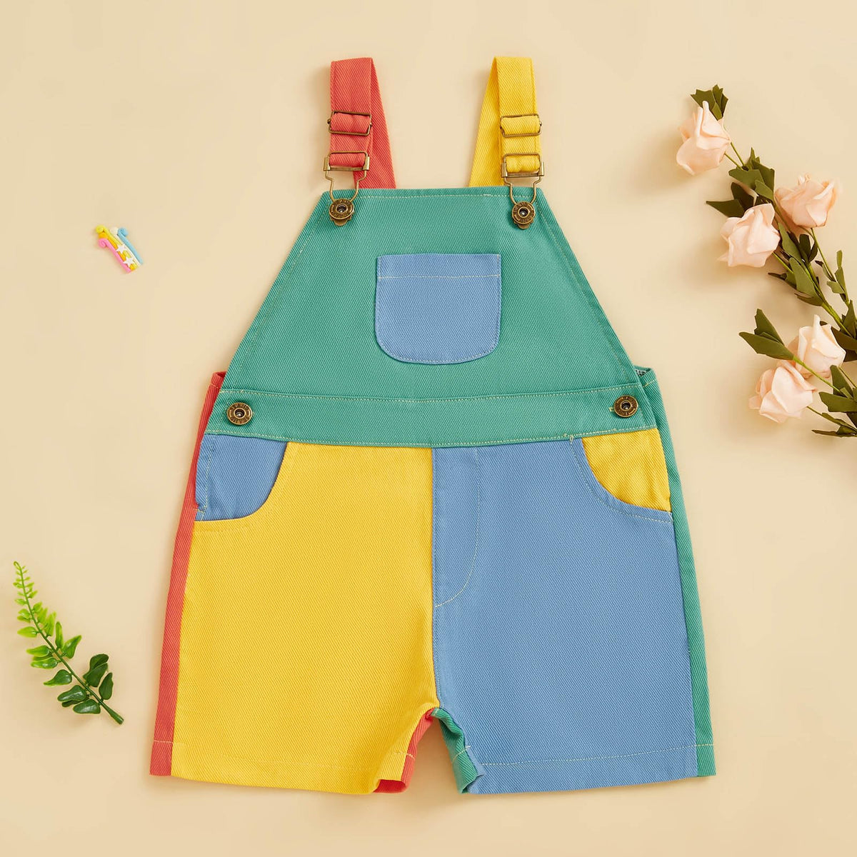 Toddler Boy Girl Romper Overall Shorts Contrast Color Suspender Romper Adjustble Shoulder Strap Newborn Baby Clothes