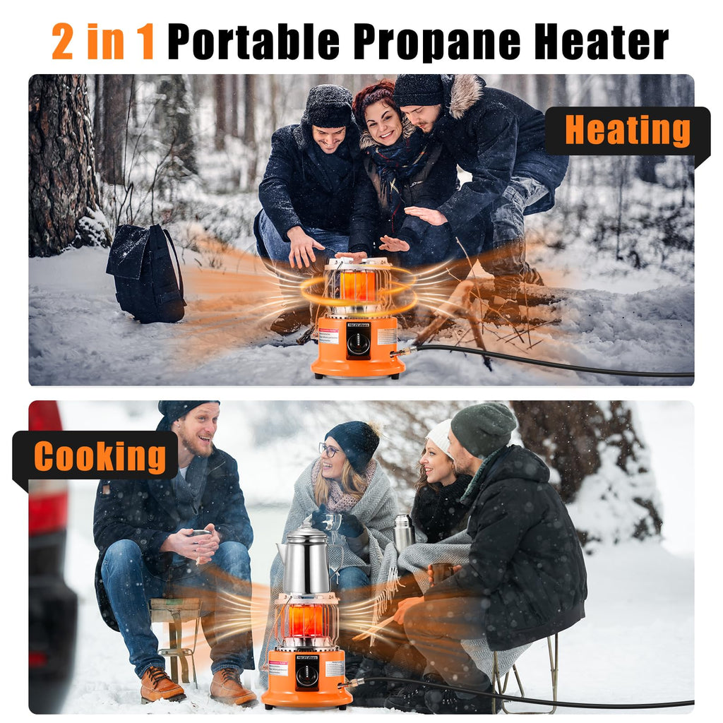 2 in 1 Propane Heater & Stove Dual Function for Outdoor Use, 13000 BTU Portable Gas Heater Compact Design with Handle