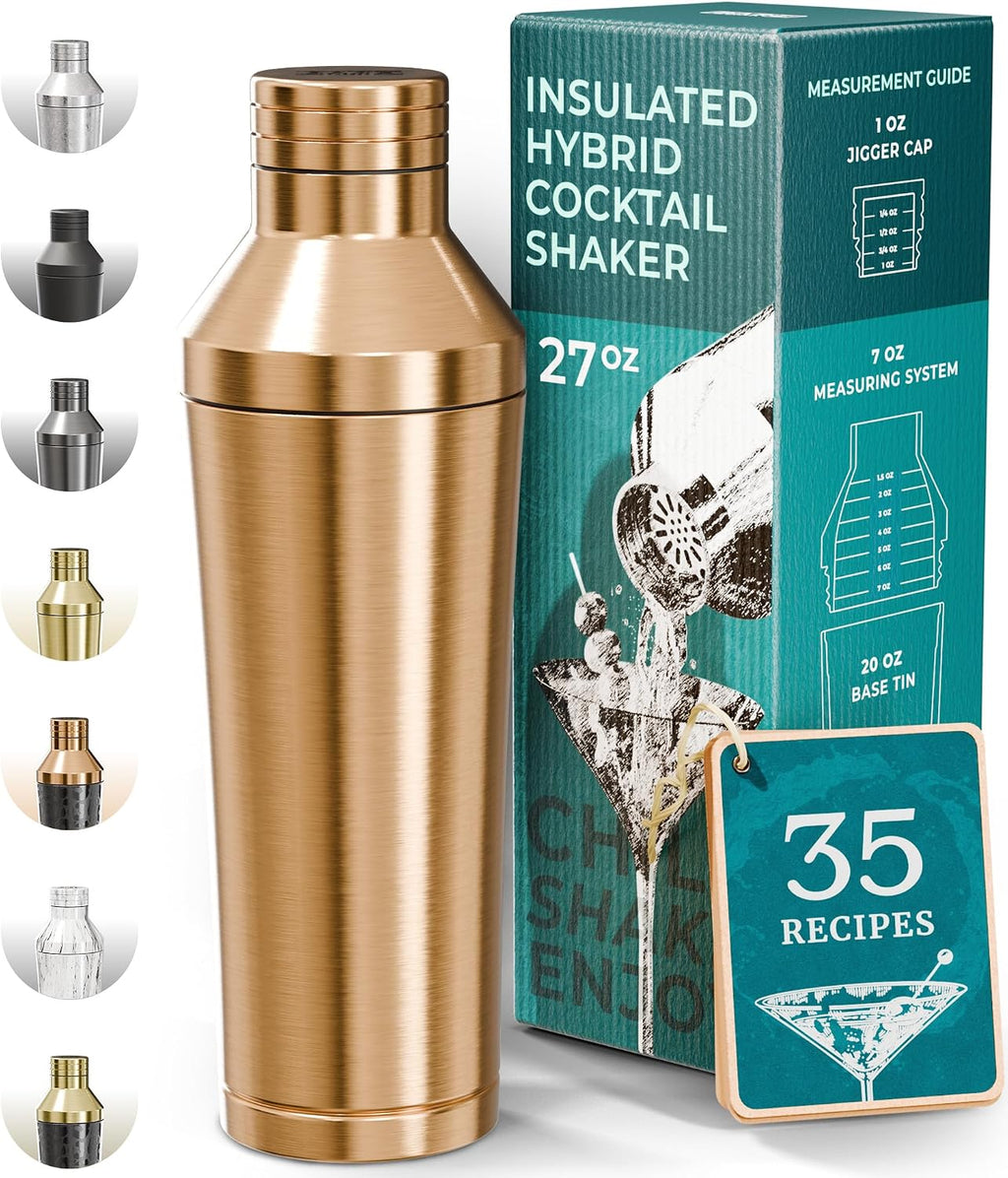 Insulated Cocktail Shaker Set | Double Wall Stainless Steel | Martini Shaker Bar Bartending | Built-in Drink Measure