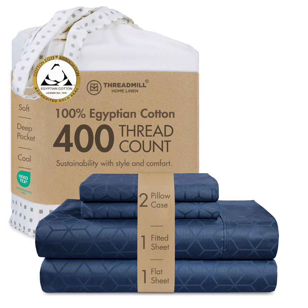 400 Thread Count Egyptian Cotton King Sheet Set, Jacquard Damask