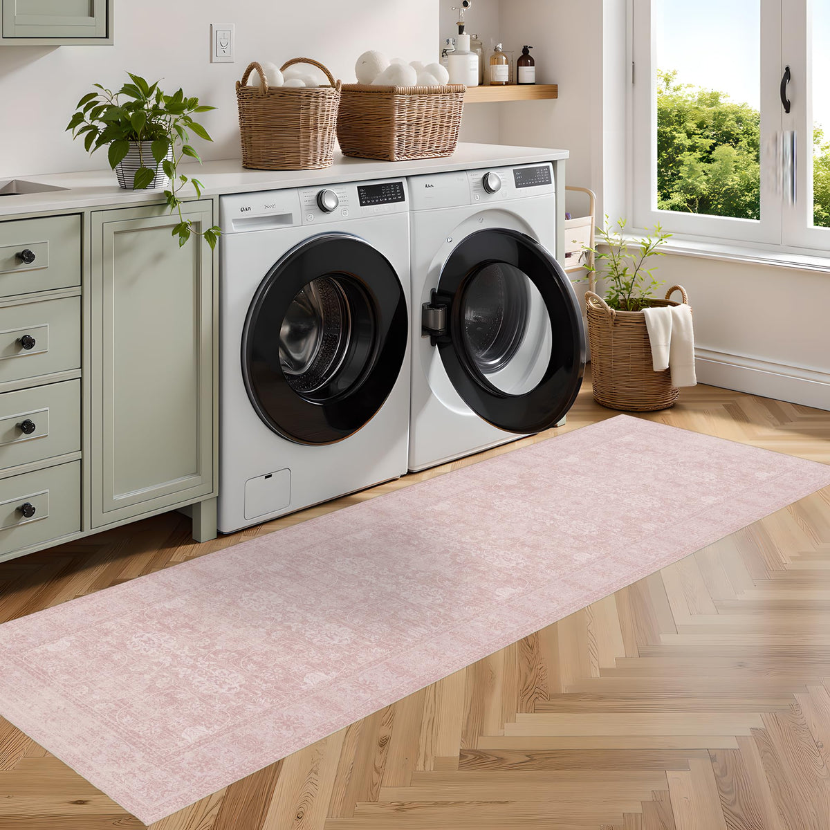 Washable Runner Hallway Rug, Pink