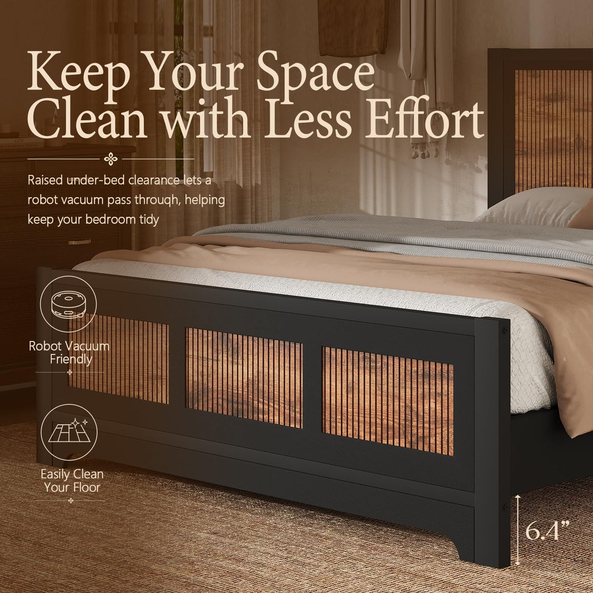 Farmhouse Bed Frame with Headboard and Footboard, Platform Bed Frame with Vertical Stripe Design, Wood Slat