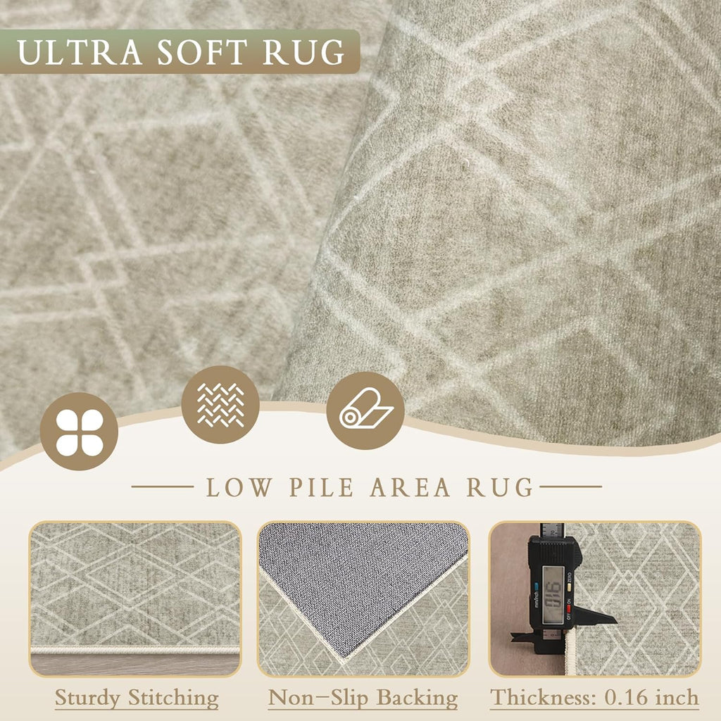 Area Rugs Living Room Rug: Washable Geometric Moroccan Neutral Rugs Boho Modern Non Slip Area Rug Large Soft
